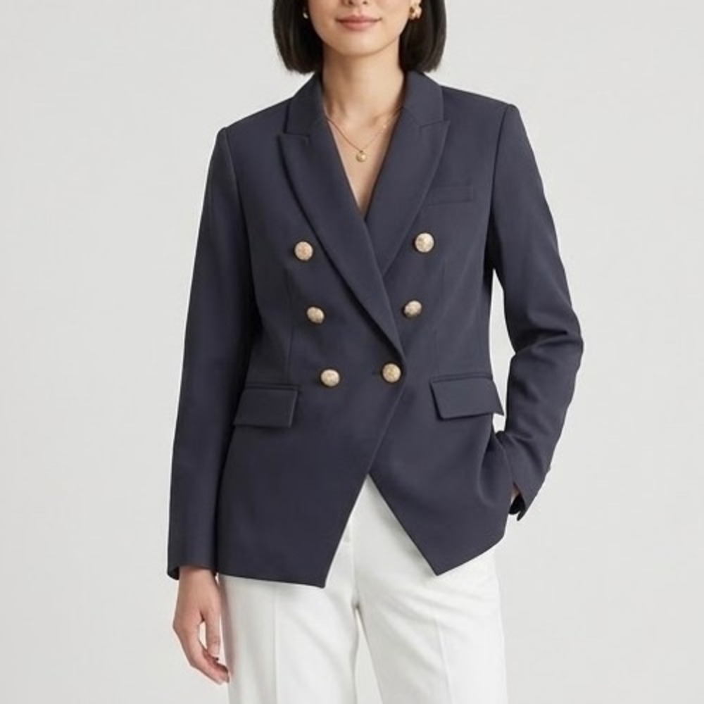 Quince Scuba Captain's Convertible Blazer Deep Navy Double Breasted Size Medium